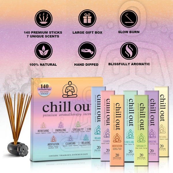 Chill Out Premium Aromatherapy Incense Variety Pack - 7 Unique Scents
