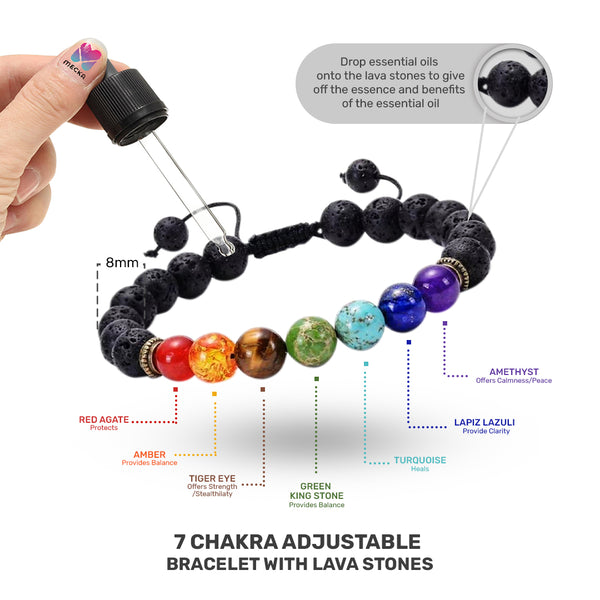 Adjustable 7 Chakra Bracelet w/ Lava Stones